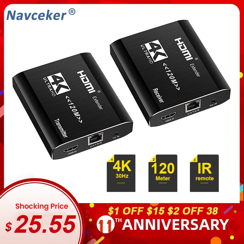 Navceker-120m HDMI ͽٴ 4K IR ۽ű,  ƿ HDMI ͽٴ RJ45, ĳ̵ HDMI ͽٴ, PS4 Ϳ Cat6 ̻